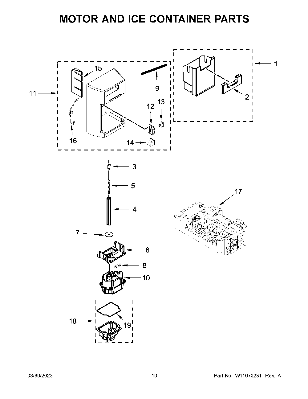 Motor And Ice Container Parts Diagram and Parts List for KRSC703HPS05  KitchenAid Refrigerator