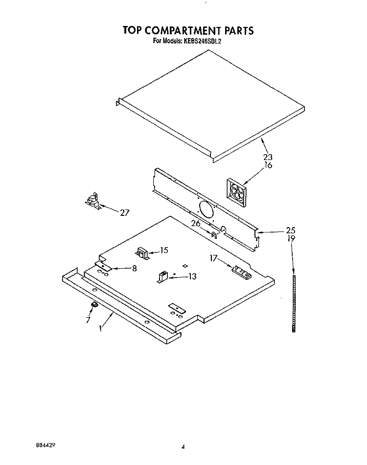 TOP COMPARTMENT Diagram and Parts List for KEBS246SBL2  KitchenAid Wall Oven