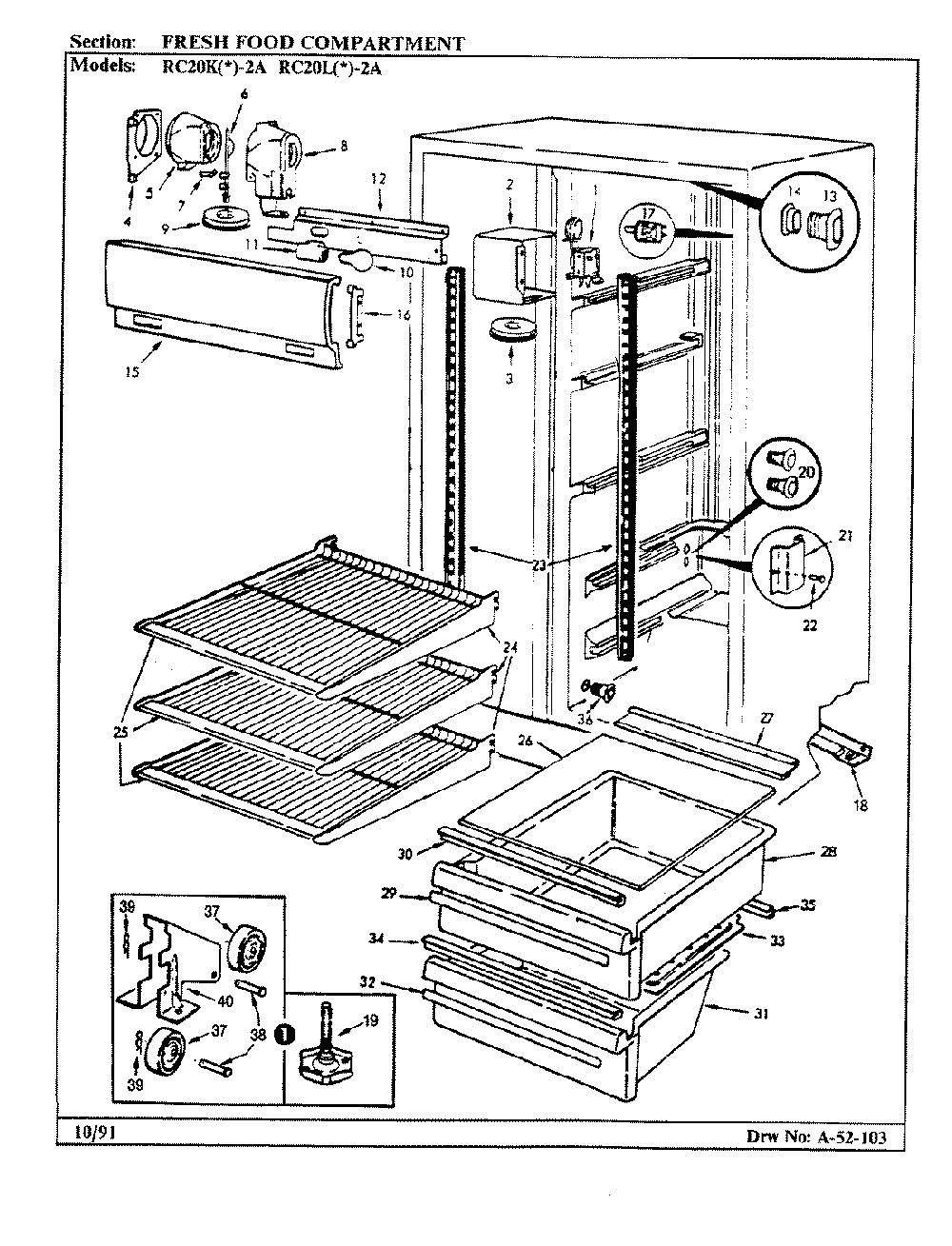 03 - Fresh Food Compartment Diagram and Parts List for RC20KA-2A  Whirlpool Refrigerator