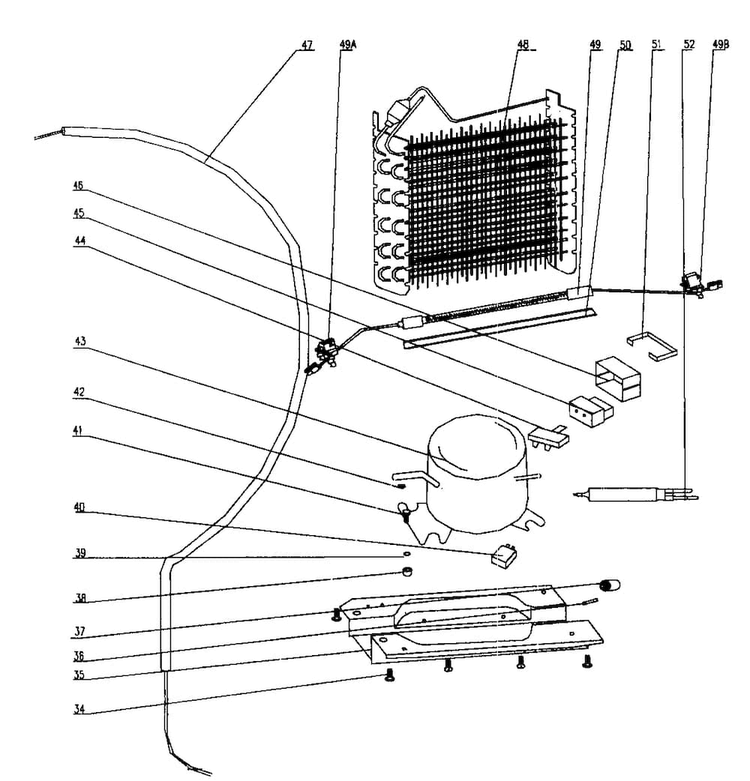 Compressor Assy Diagram and Parts List for 46162402010  Kenmore Refrigerator