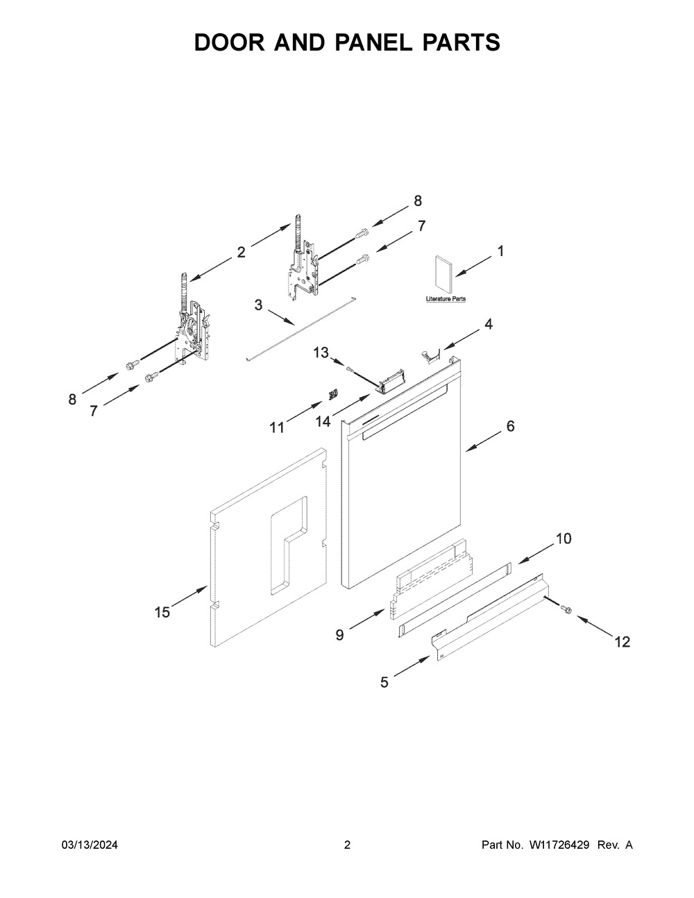 Door And Panel Parts Diagram and Parts List for WDPA70SAMZ3  Whirlpool Dishwasher