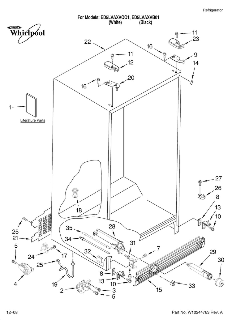 Cabinet Parts Diagram and Parts List for ED5LVAXVQ01  Whirlpool Refrigerator