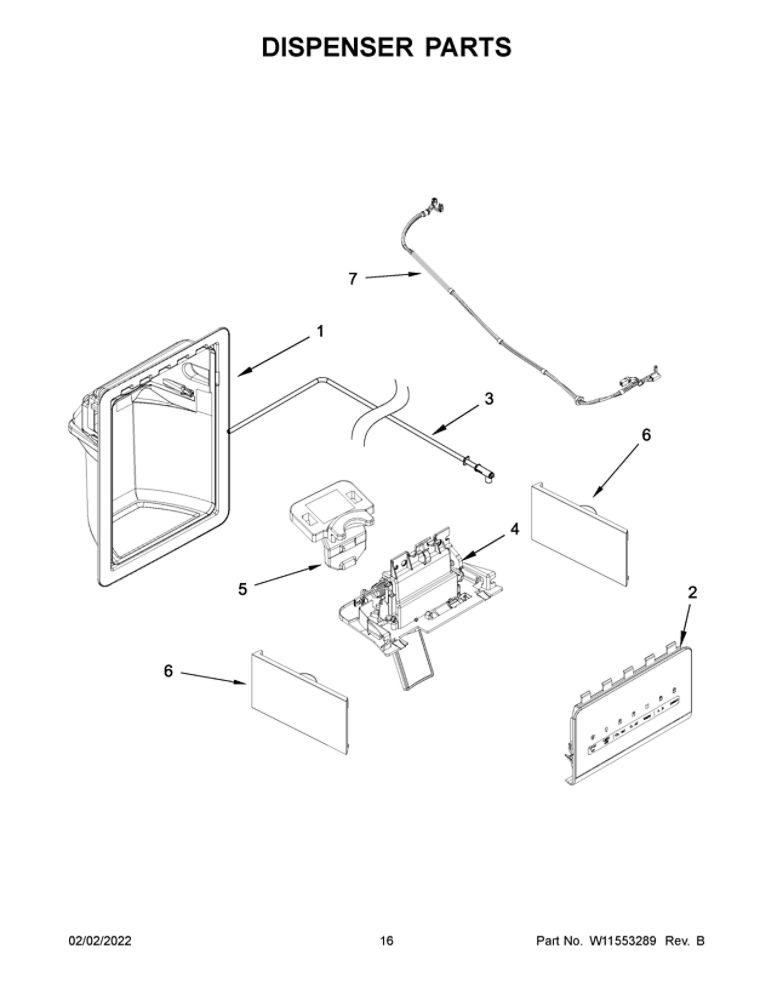 Dispenser Parts 1 Diagram and Parts List for WRS315SDHM08  Whirlpool Refrigerator