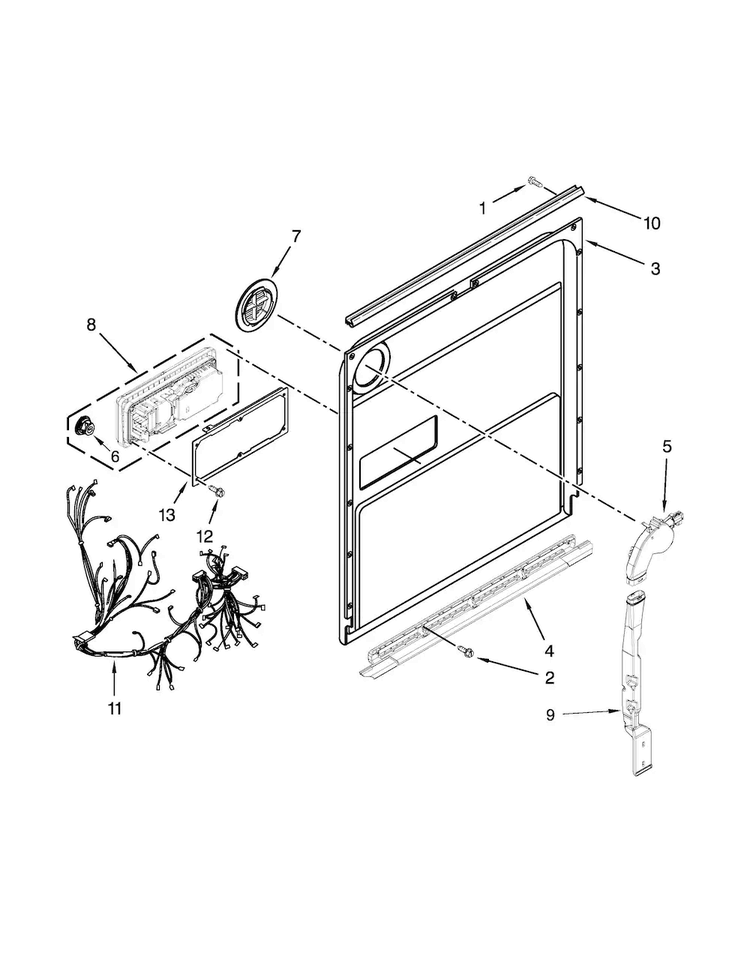 Inner Door Parts Diagram and Parts List for KDTE504DSS0  KitchenAid Dishwasher