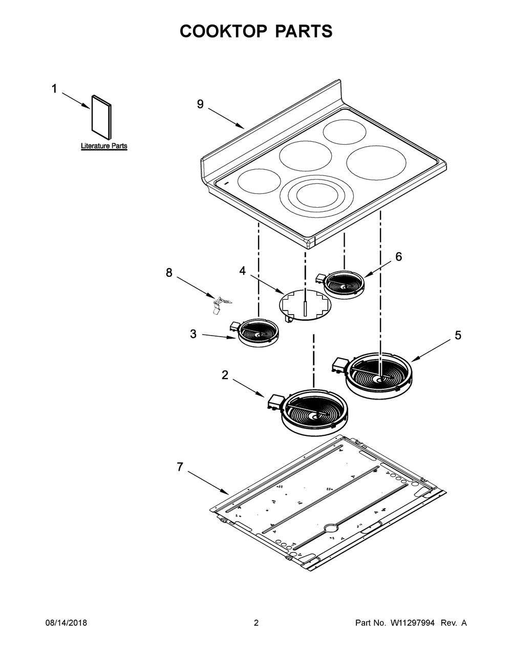 Cooktop Parts Diagram and Parts List for KFED500EBS03  Whirlpool Range