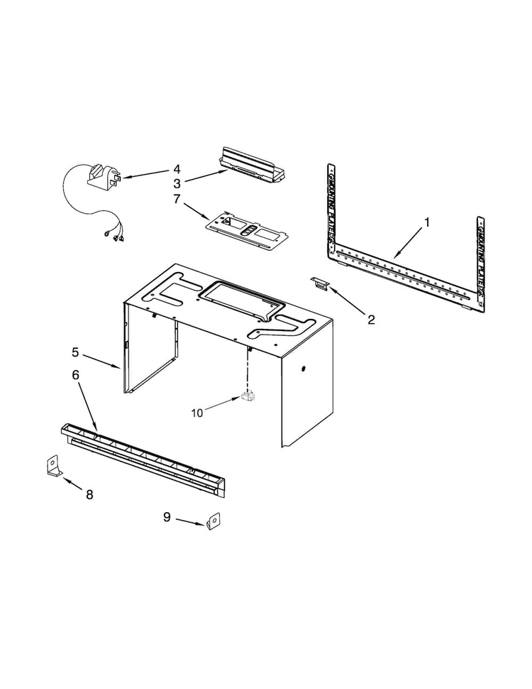 Cabinet And Installation Parts Diagram and Parts List for UMV1160CW0  Whirlpool Microwave