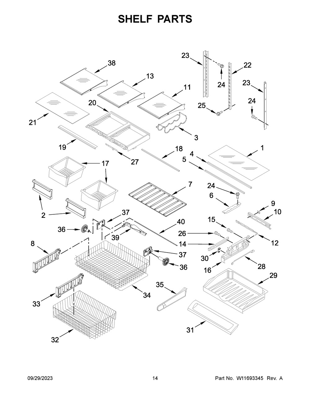 Shelf Parts Diagram and Parts List for KRFC300EBS08  KitchenAid Refrigerator