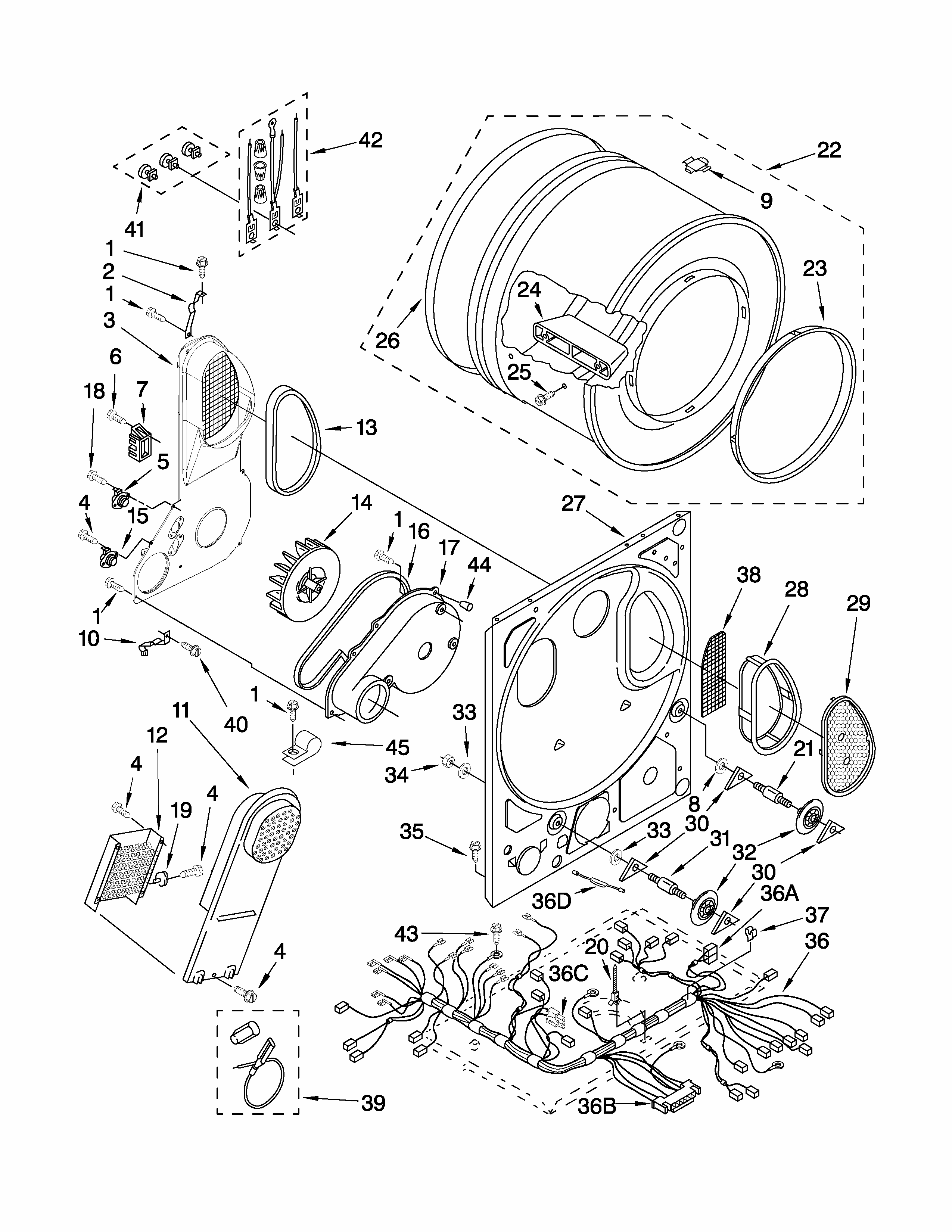 Dryer Bulkhead Parts Diagram and Parts List for 11080754006  Kenmore Washer Dryer Combo