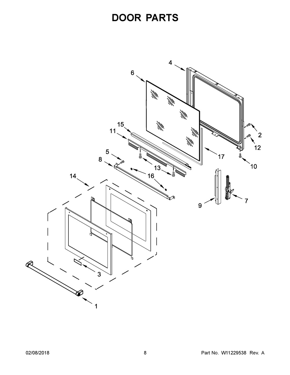 Door Parts Diagram and Parts List for KSEG950ESS2  Whirlpool Range