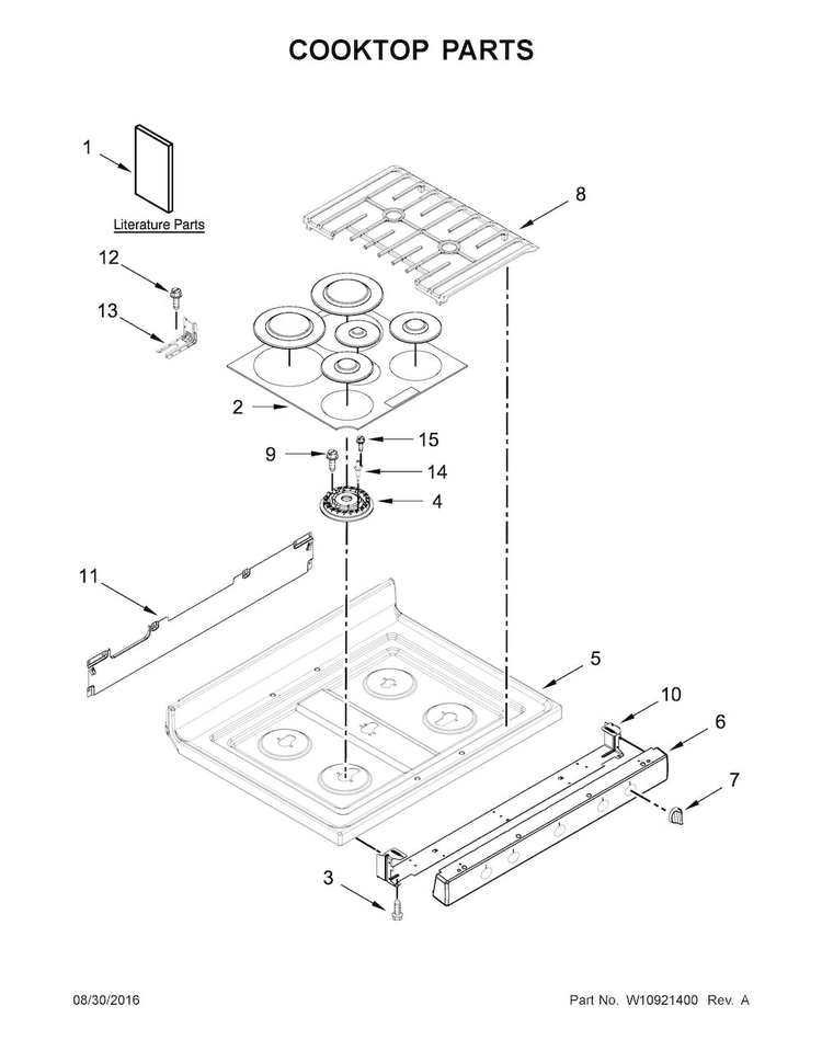 Cooktop Parts Diagram and Parts List for WFG540H0EB1  Whirlpool Range