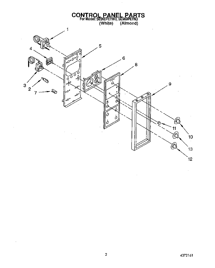 CONTROL PANEL Diagram and Parts List for SE960PEYN3  Whirlpool Range