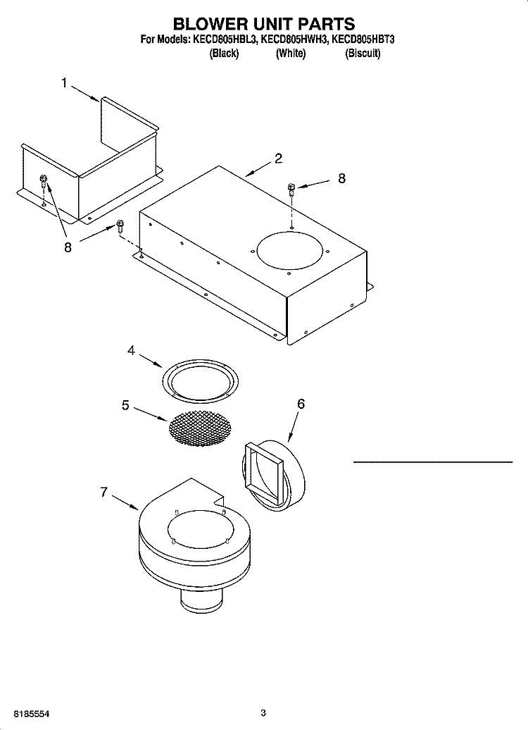 BLOWER UNIT PARTS, MISCELLANEOUS PARTS Diagram and Parts List for KECD805HBT3  KitchenAid Cooktop