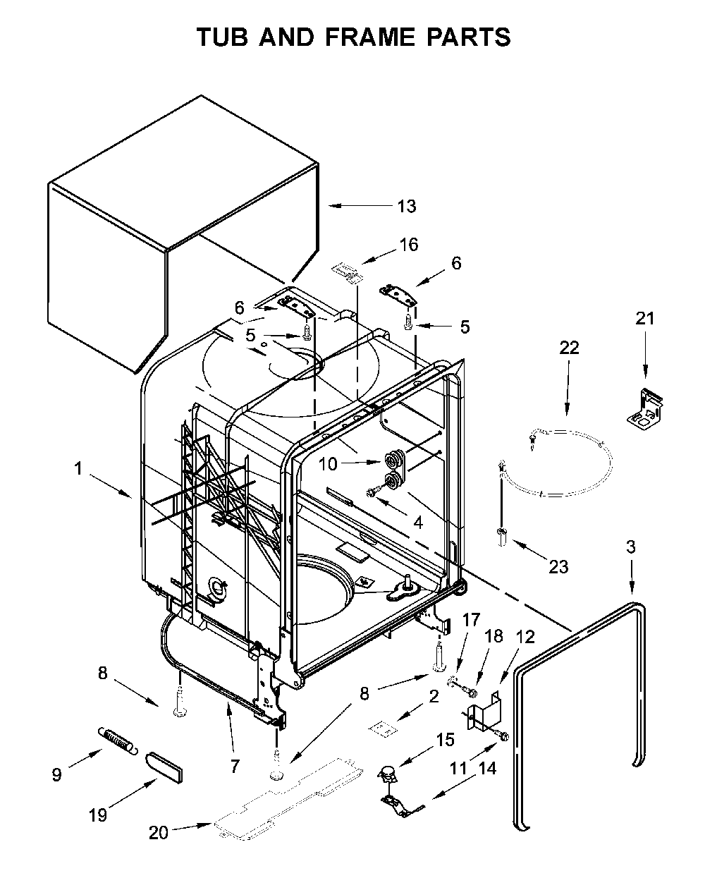 Tub and frame parts Diagram and Parts List for WDF330PAHS5  Whirlpool Dishwasher