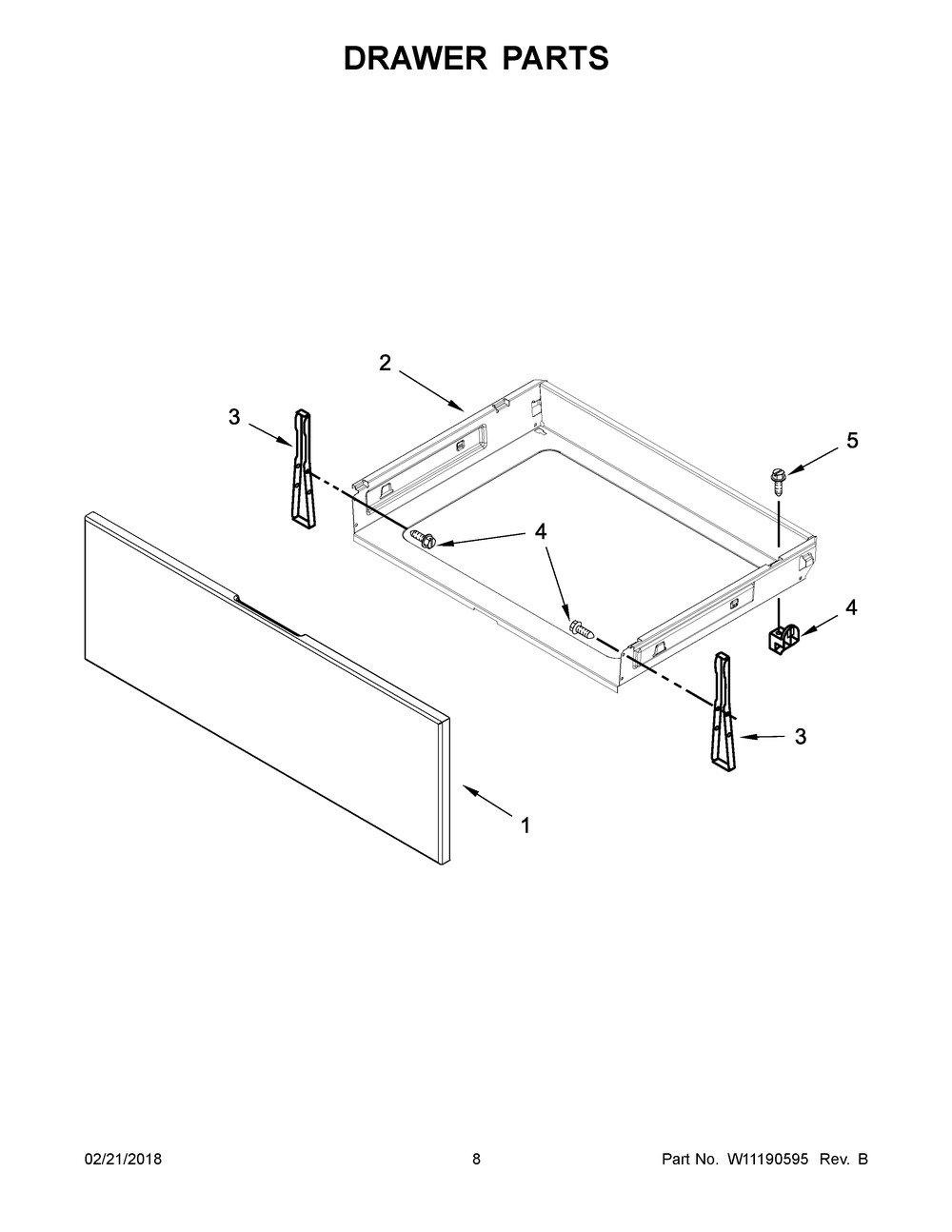 Drawer Parts Diagram and Parts List for WEE510S0FV1  Whirlpool Range