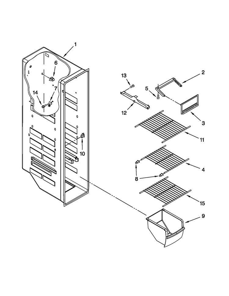 Freezer Liner Parts Diagram and Parts List for 10650212011  Kenmore Refrigerator