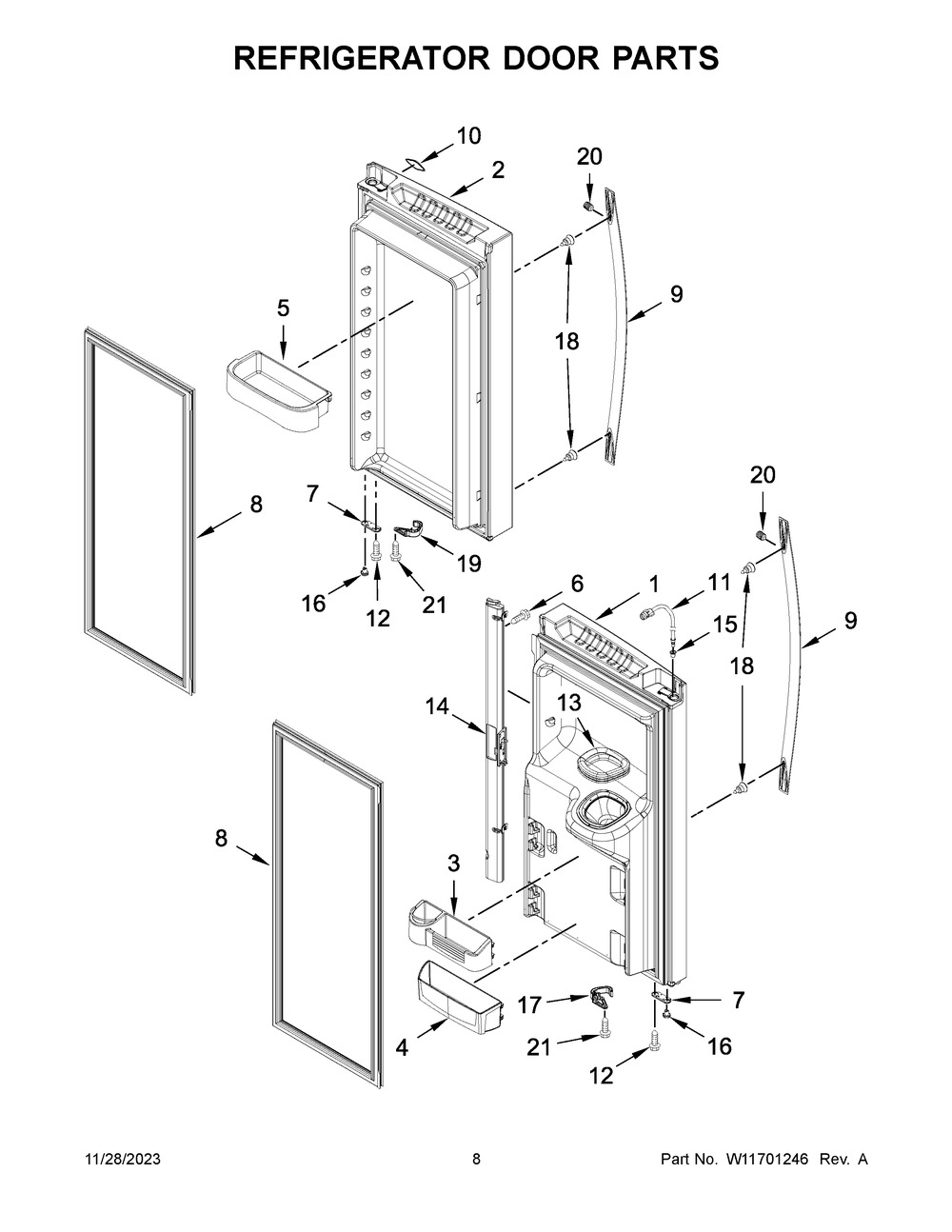 Refrigerator Door Parts Diagram and Parts List for WRF555SDFZ18  Whirlpool Refrigerator