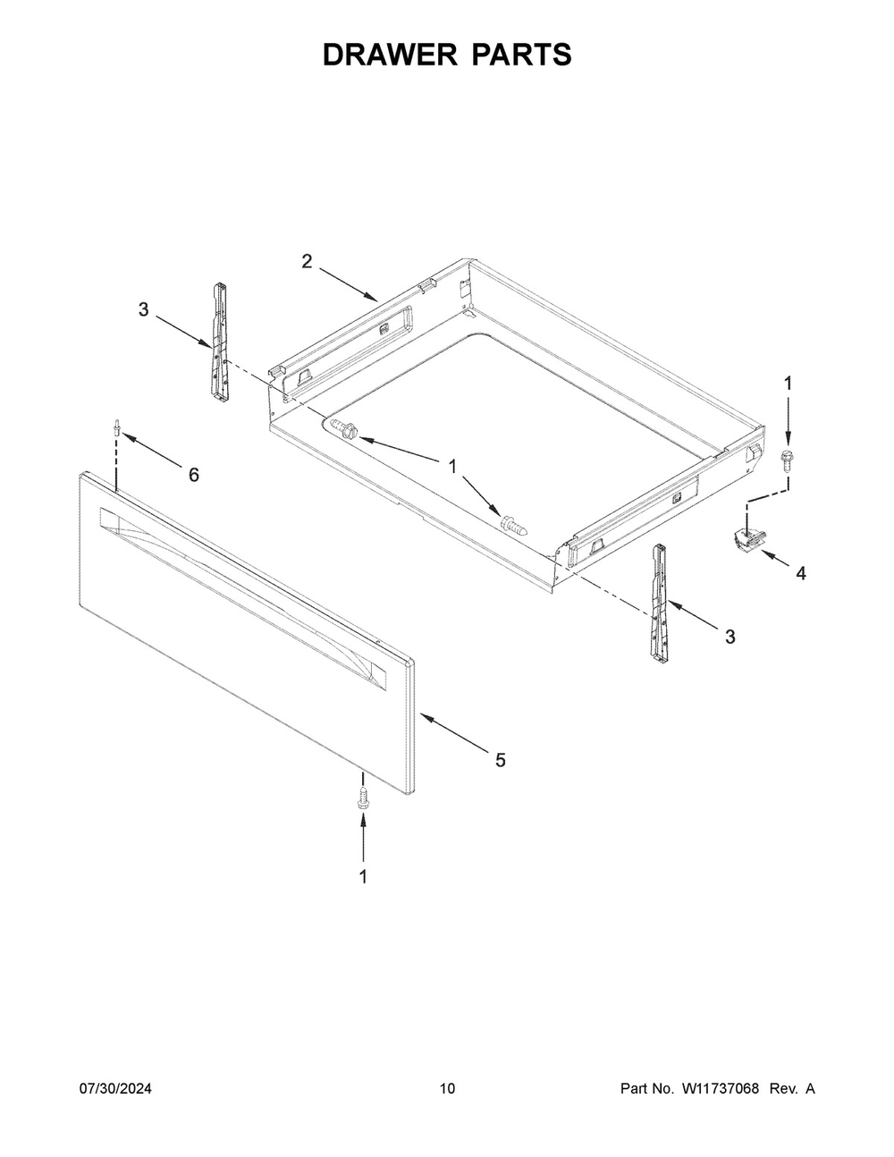 06 - Drawer Parts Diagram and Parts List for YWFC150M0JB4  Whirlpool Range