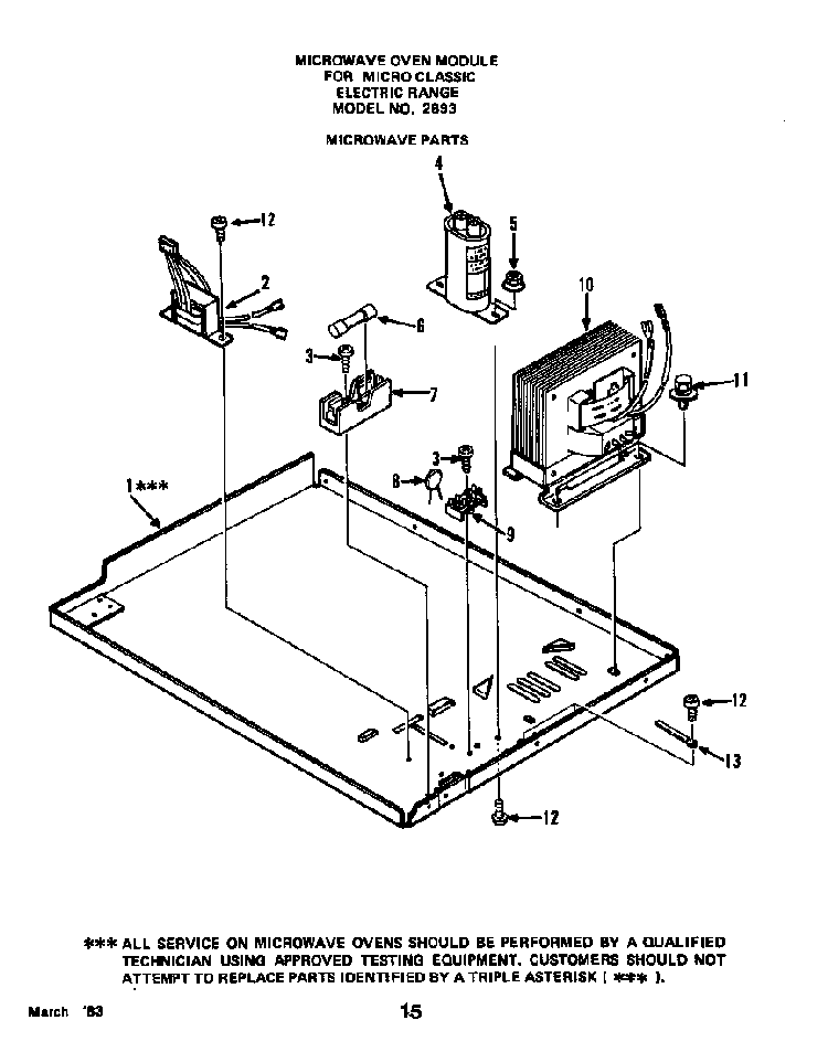 Microwave Parts Diagram and Parts List for 2893*0A  Roper Range