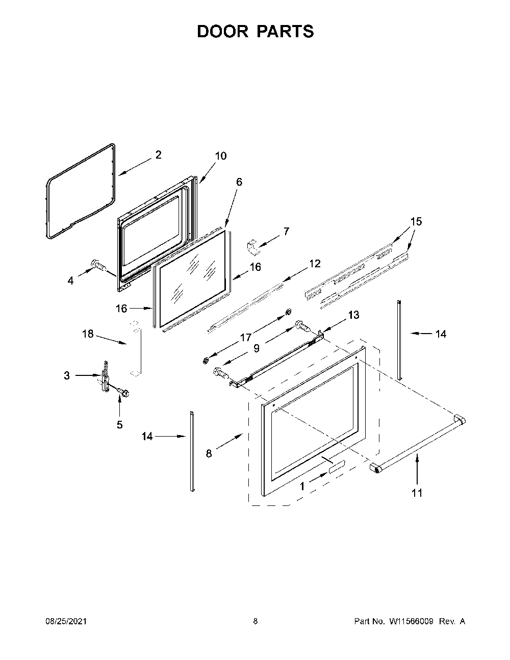 Door Parts Diagram and Parts List for KFEG500ESS4  KitchenAid Range