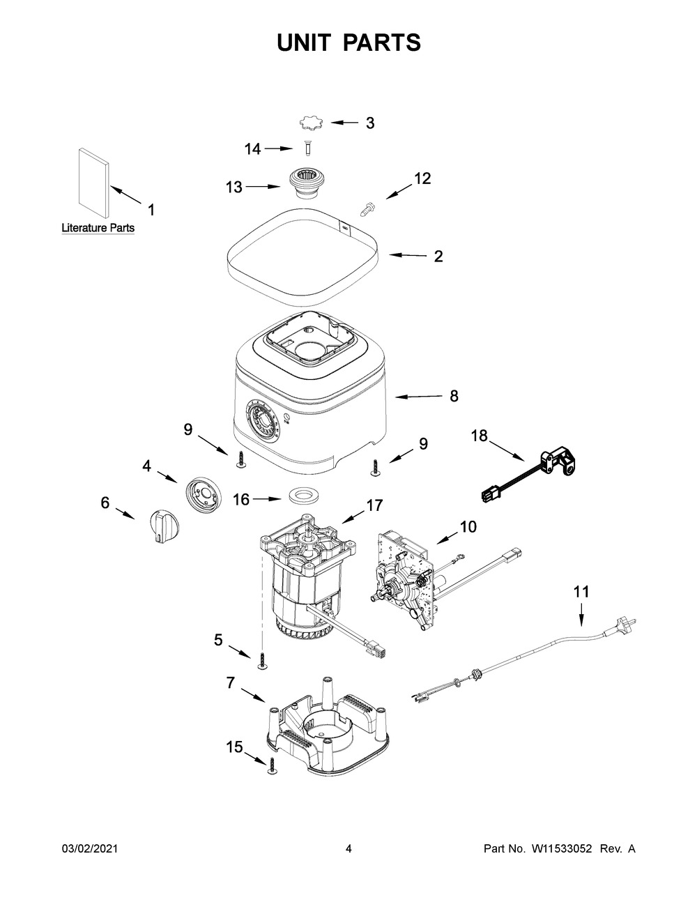 Unit Parts Diagram and Parts List for 5KSB4034BCA0  Whirlpool Blender