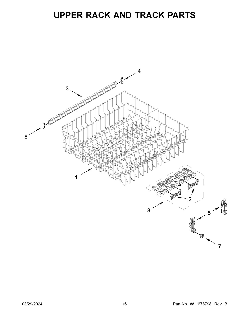 Upper Rack And Track Parts Diagram and Parts List for WDT540HAMZ1  Whirlpool Dishwasher