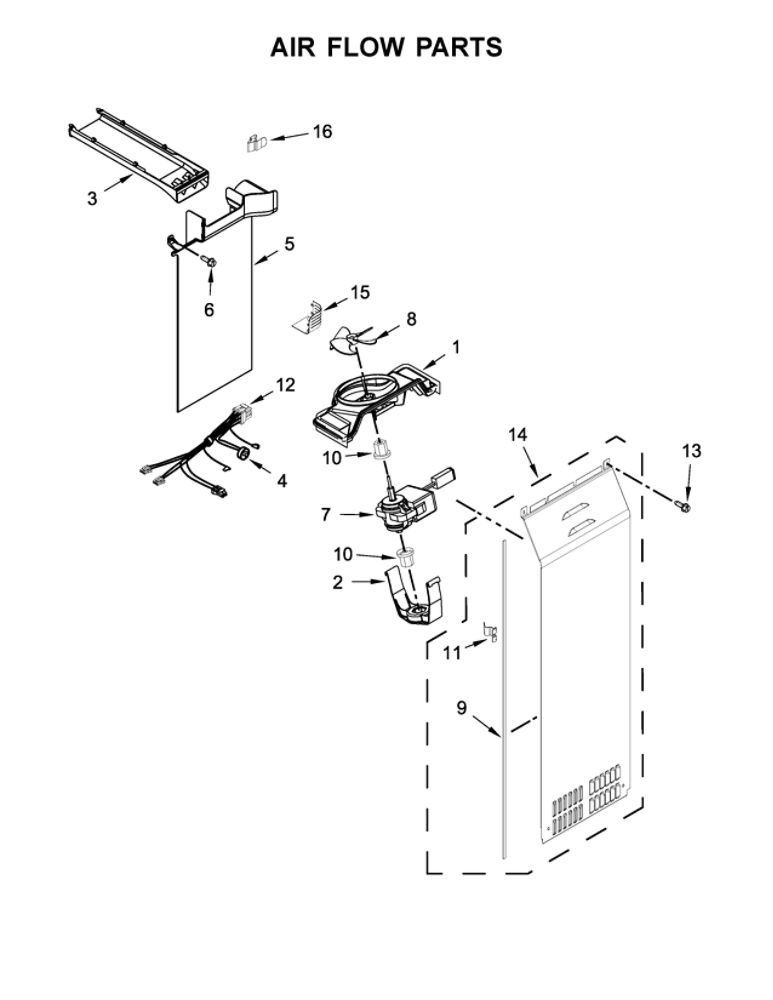 Air Flow Parts Diagram and Parts List for WRS970CIDE00  Whirlpool Refrigerator