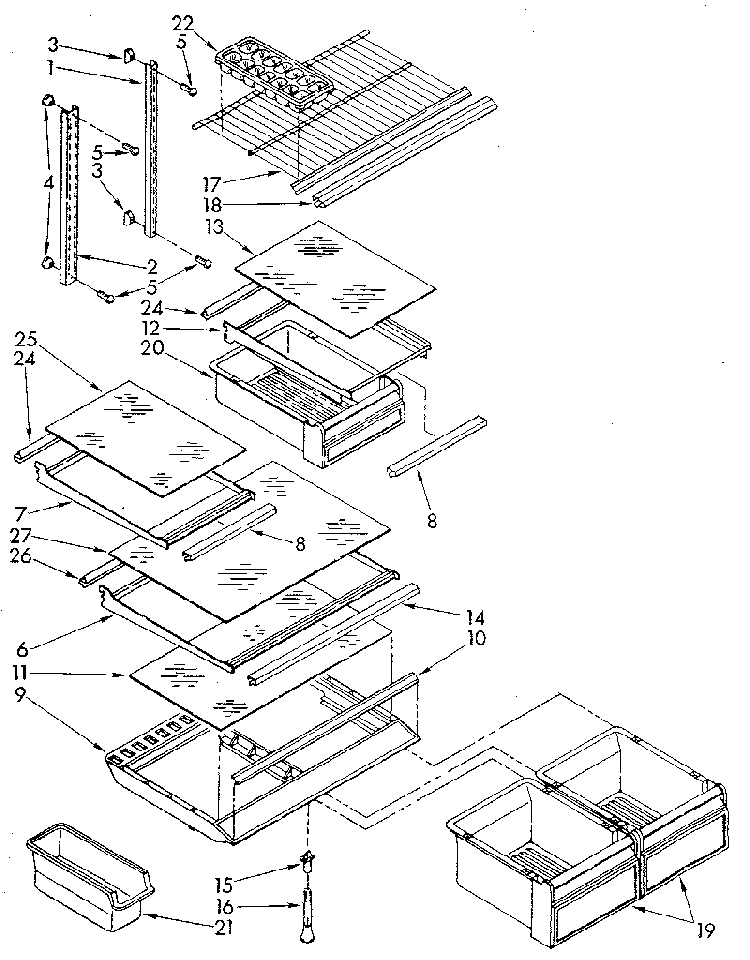 Shelf Diagram and Parts List for ET18GKXSM0B  Whirlpool Refrigerator