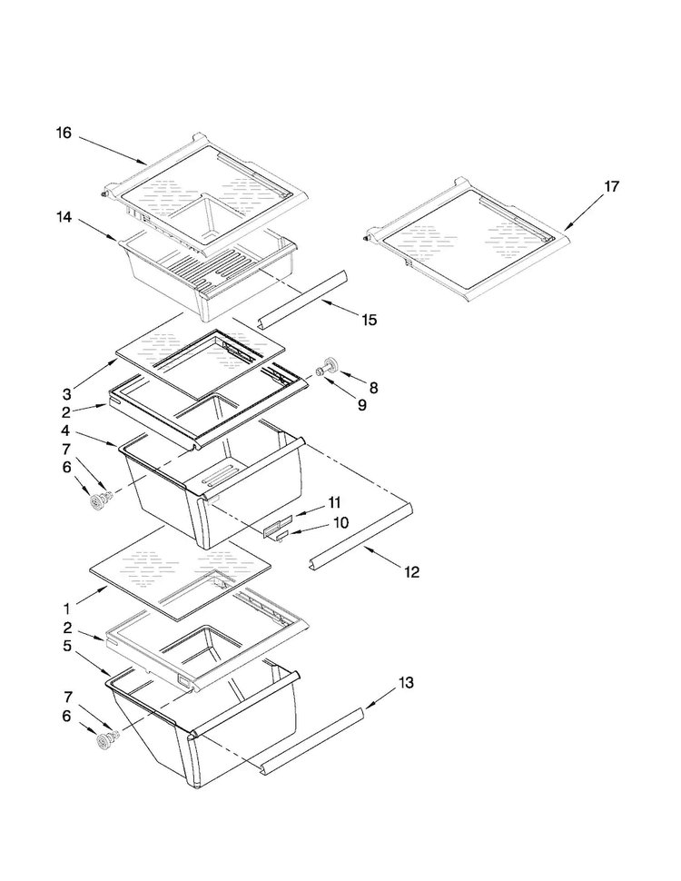 Refrigerator Shelf Parts Diagram and Parts List for 10651103111  Kenmore Refrigerator