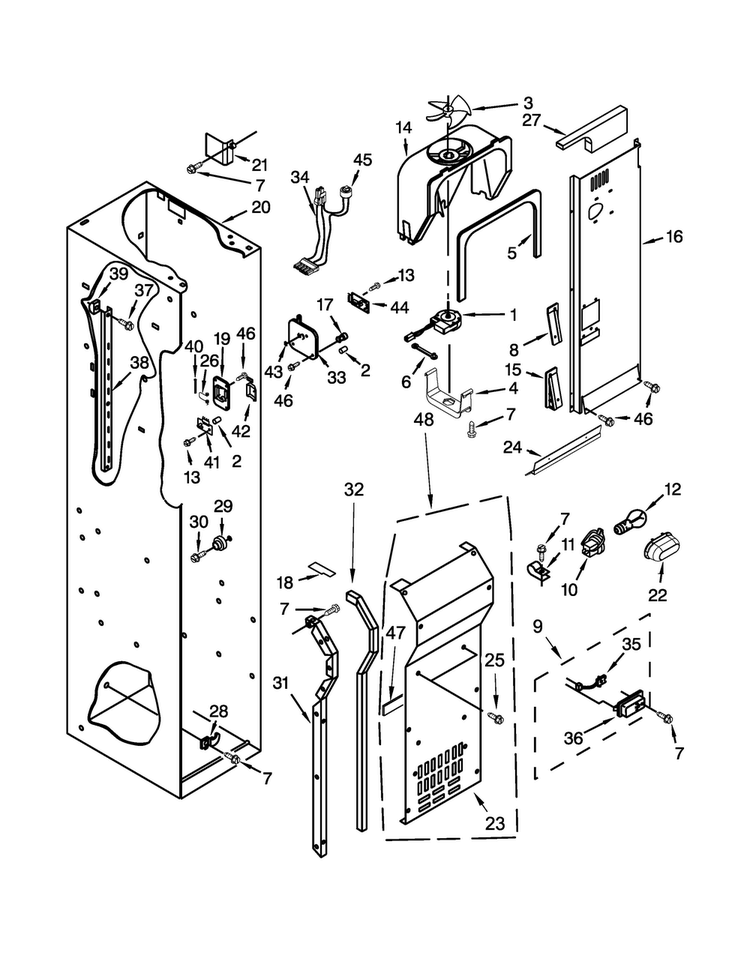 Freezer Liner And Air Flow Parts Diagram and Parts List for KBSD508ESS00  KitchenAid Refrigerator