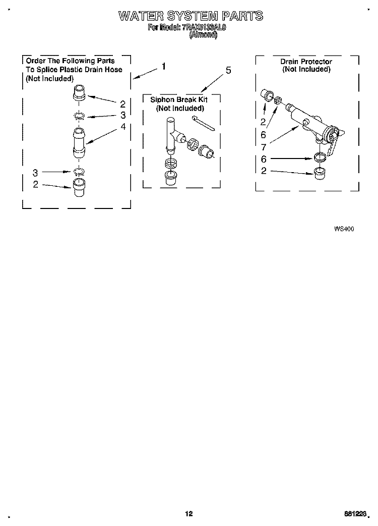 WATER SYSTEM Diagram and Parts List for 7RAX5133AL0  Whirlpool Washer