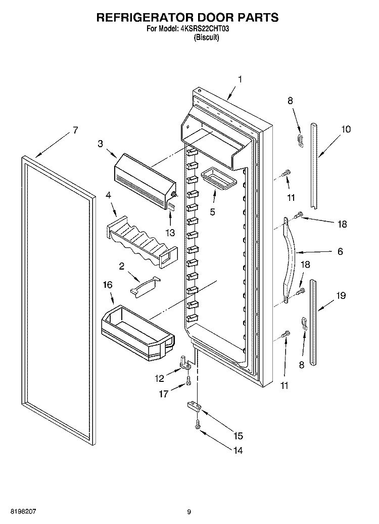 REFRIGERATOR DOOR PARTS Diagram and Parts List for 4KSRS22CHT03  KitchenAid Refrigerator