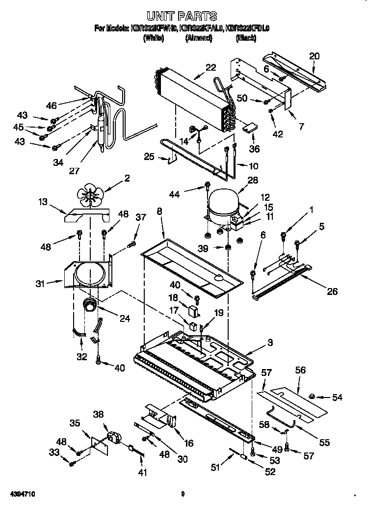 Unit Diagram and Parts List for KBRS22KFBL00  KitchenAid Refrigerator