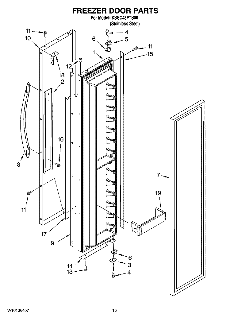 FREEZER DOOR PARTS Diagram and Parts List for KSSC48FTS00  KitchenAid Refrigerator