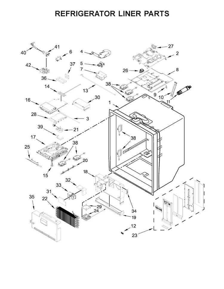 Refrigerator Liner Parts Diagram and Parts List for KFIV29PCMS03  KitchenAid Refrigerator