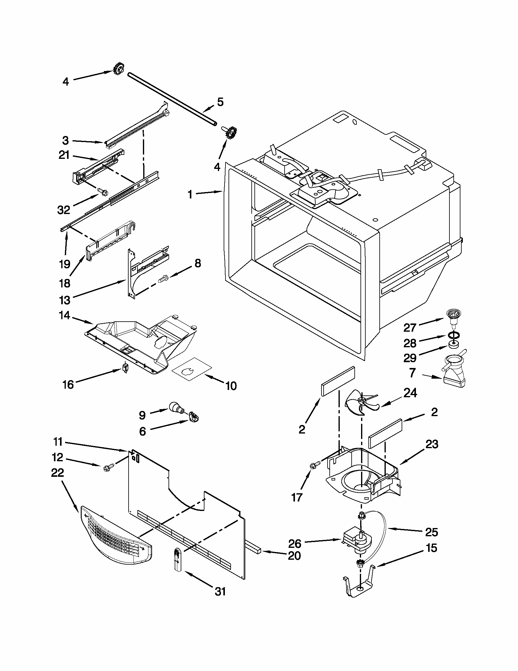 Freezer Liner Parts Diagram and Parts List for 59679523016  Kenmore Refrigerator