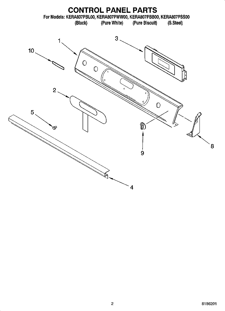 CONTROL PANEL PARTS Diagram and Parts List for KERA807PBB00  KitchenAid Range