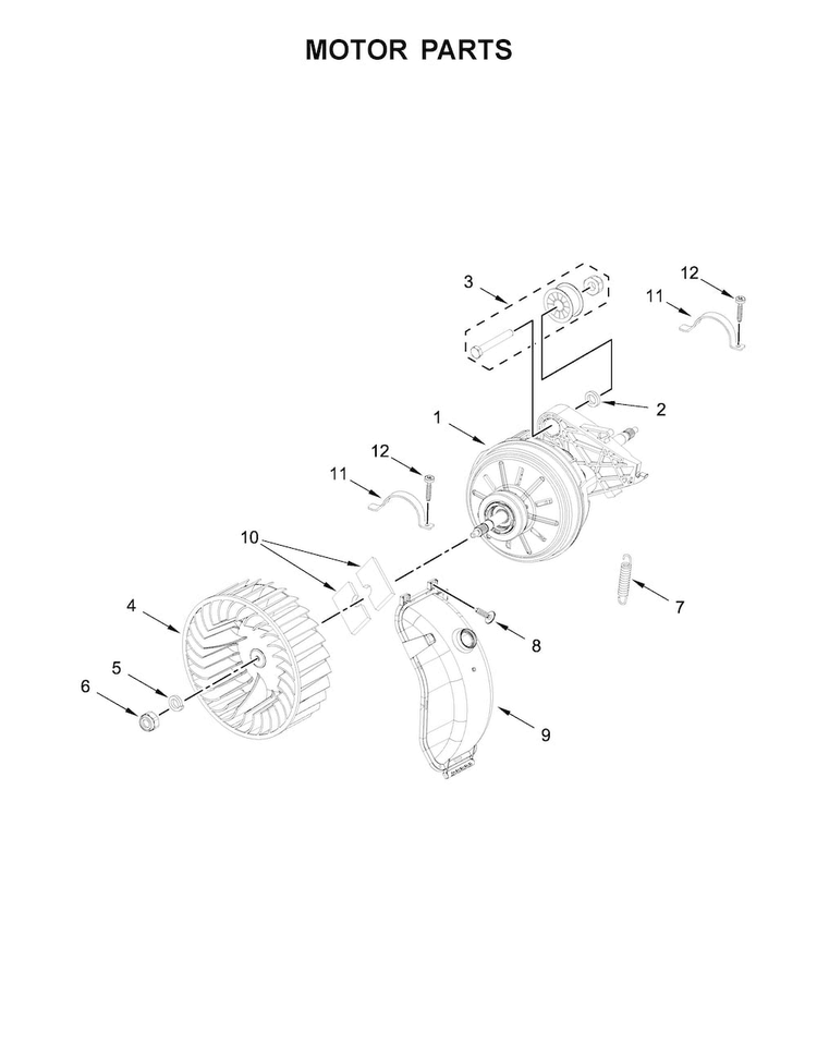 Motor Parts Diagram and Parts List for WHD5090GW0  Whirlpool Dryer