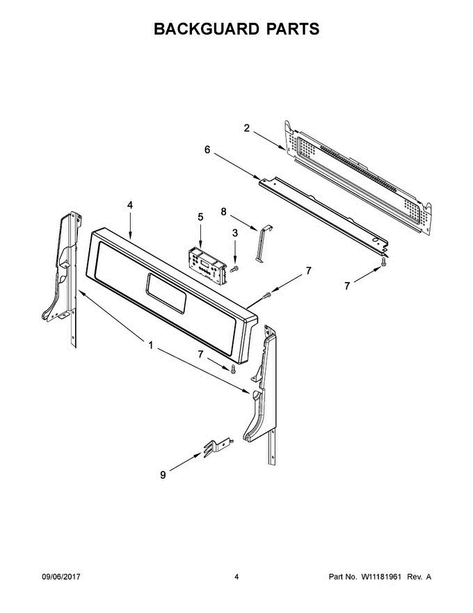 03 - Backguard Parts Diagram and Parts List for WFG320M0BB1  Whirlpool Range