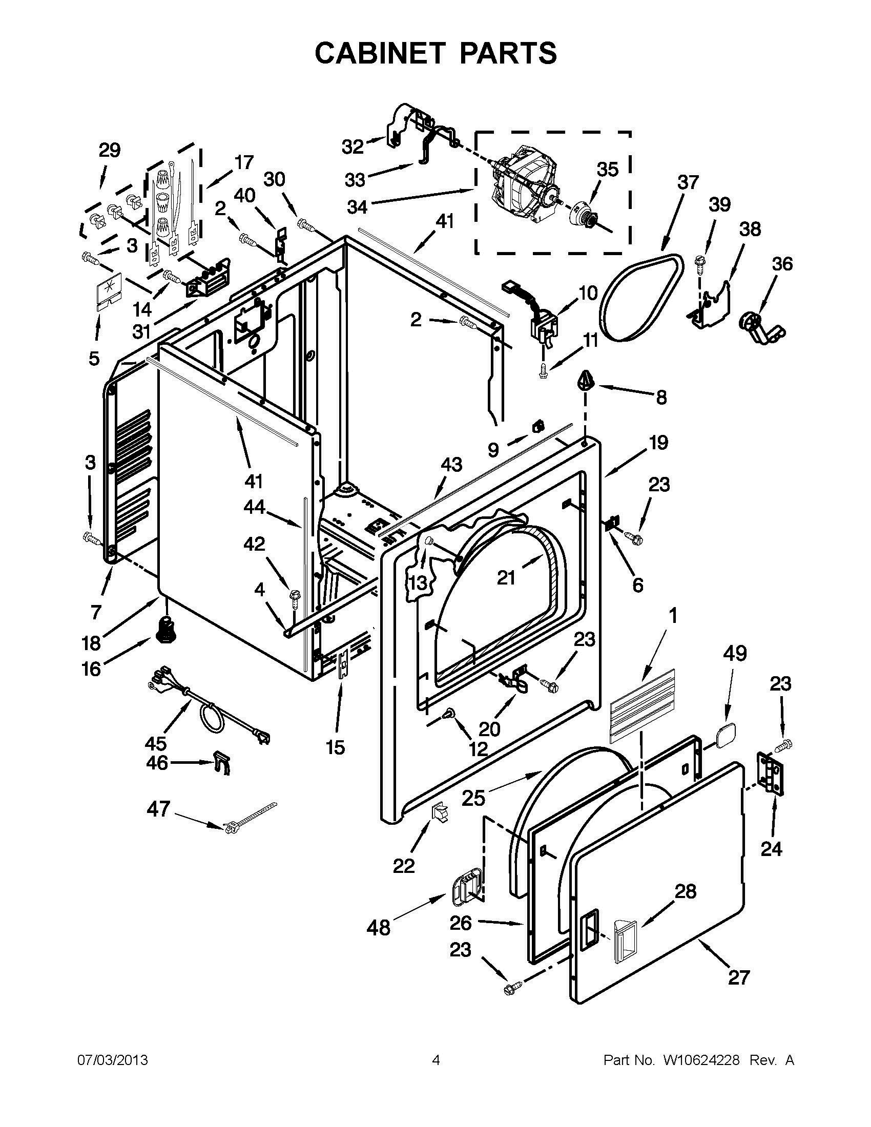 02 - CABINET PARTS Diagram and Parts List for YMEDC400BW0  Whirlpool Dryer