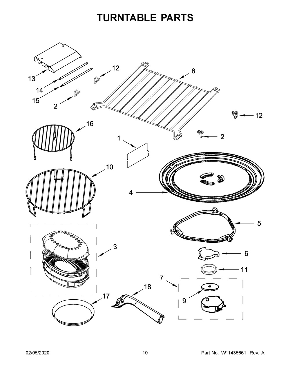 Turntable Parts Diagram and Parts List for KMHP519ESS5  Whirlpool Microwave Oven Combo