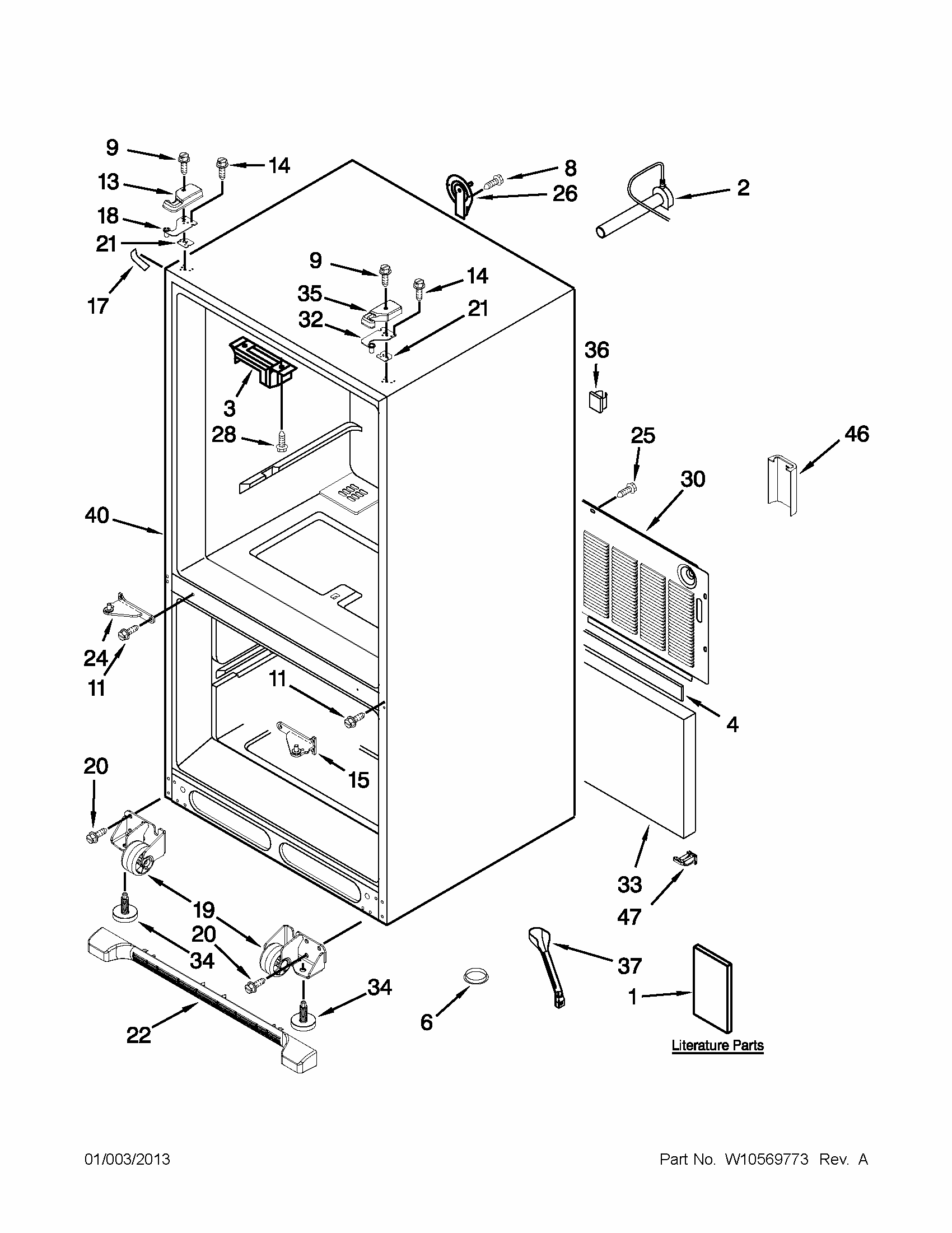 Cabinet Parts Diagram and Parts List for 59672013017  Kenmore Refrigerator
