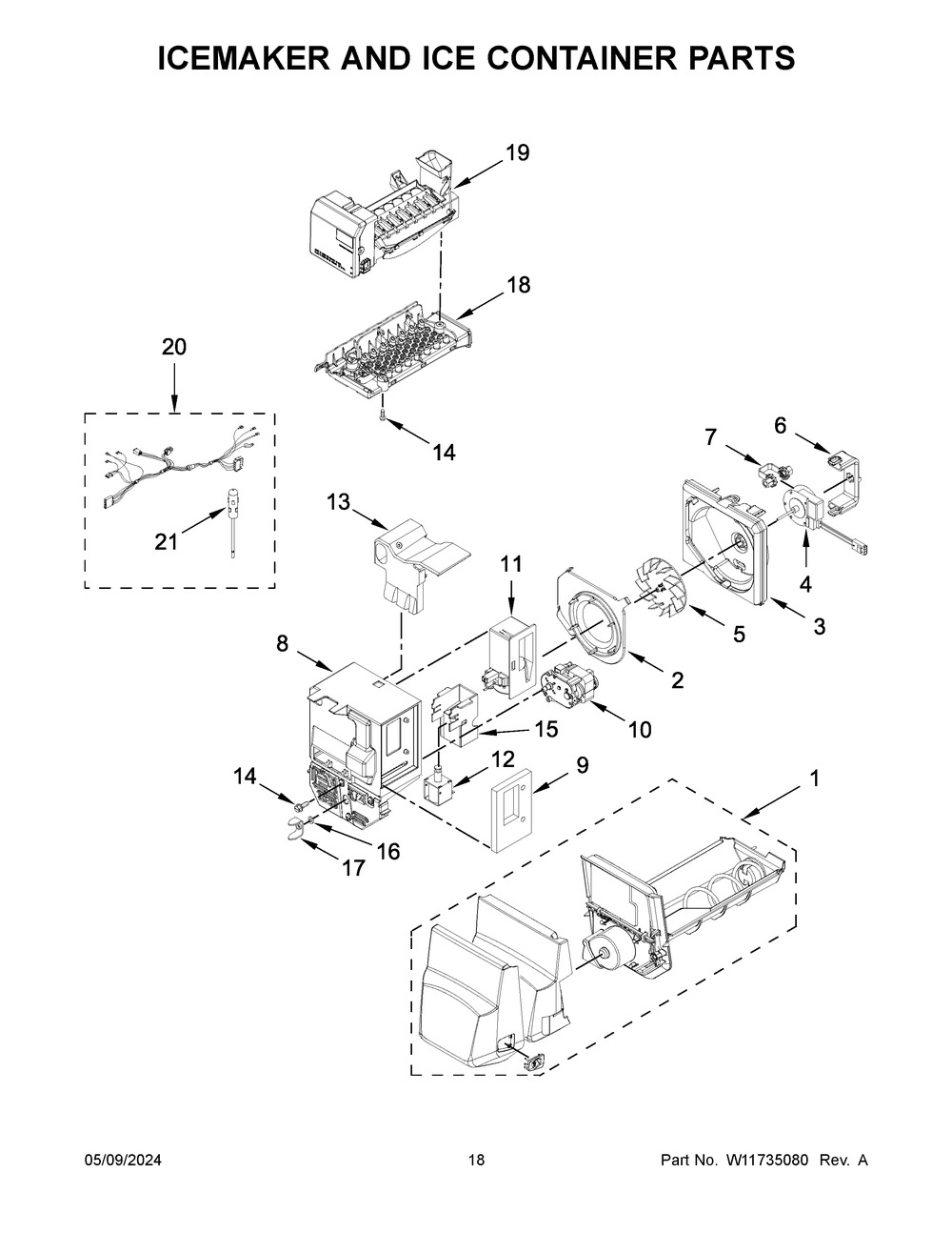 Icemaker And Ice Container Parts Diagram and Parts List for WRF555SDHB10  Whirlpool Refrigerator