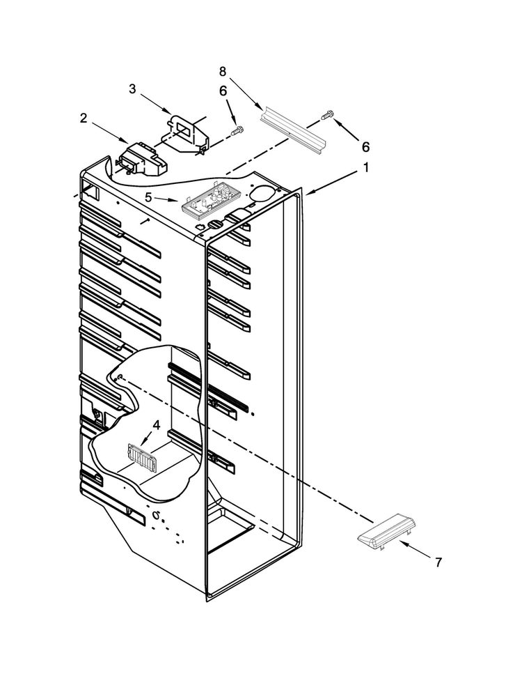 Refrigerator Liner Parts Diagram and Parts List for WRS3L5FNDM00  Whirlpool Refrigerator