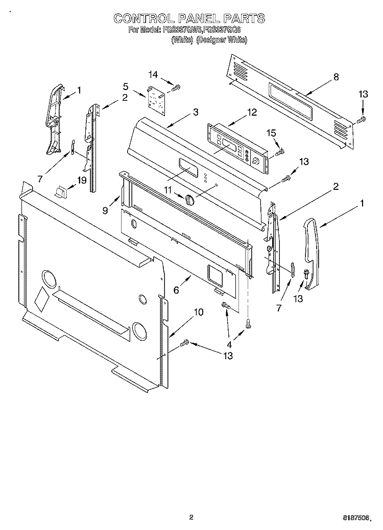 CONTROL PANEL Diagram and Parts List for FGS337GW6  Roper Range