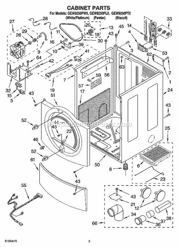 CABINET PARTS Diagram and Parts List for GEW9250PW0  Whirlpool Dryer