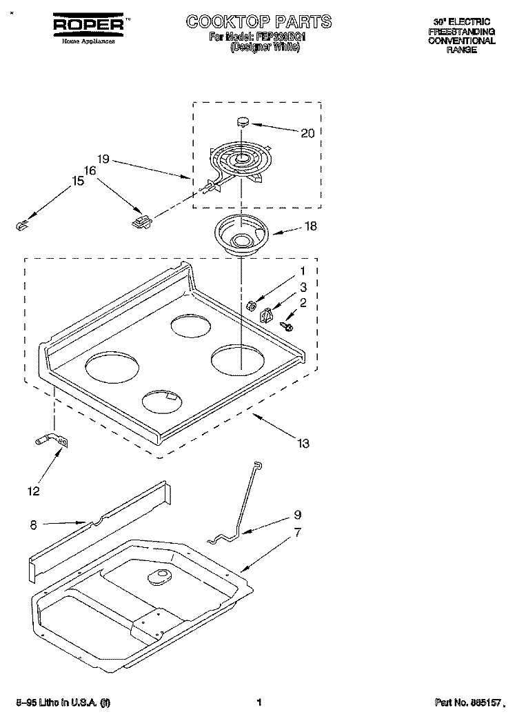 COOKTOP Diagram and Parts List for FEP330BQ1  Roper Range