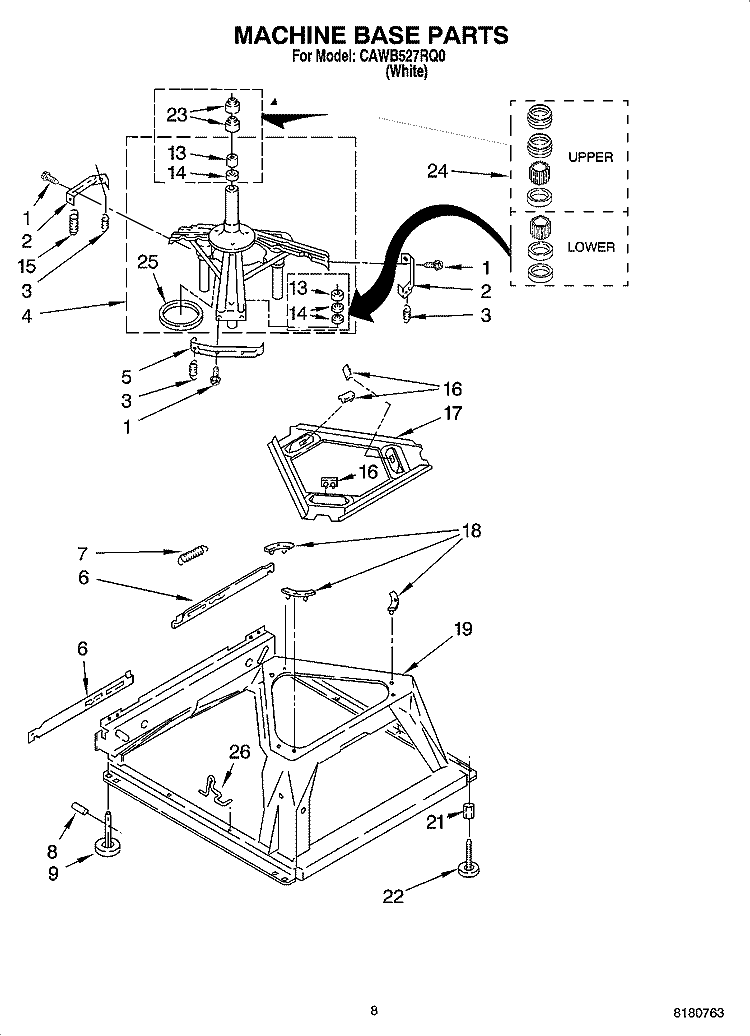 MACHINE BASE PARTS Diagram and Parts List for CAWB527RQ0  Crosley Washer