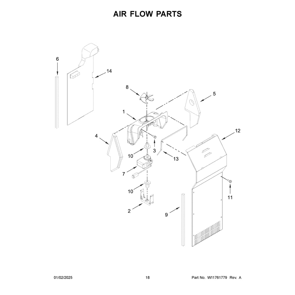 Air Flow Parts Diagram and Parts List for WRS325SDHB11  Whirlpool Refrigerator
