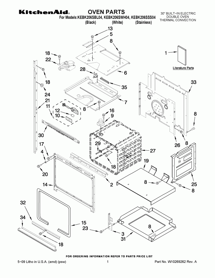 OVEN PARTS Diagram and Parts List for KEBK206SBL04  KitchenAid Wall Oven