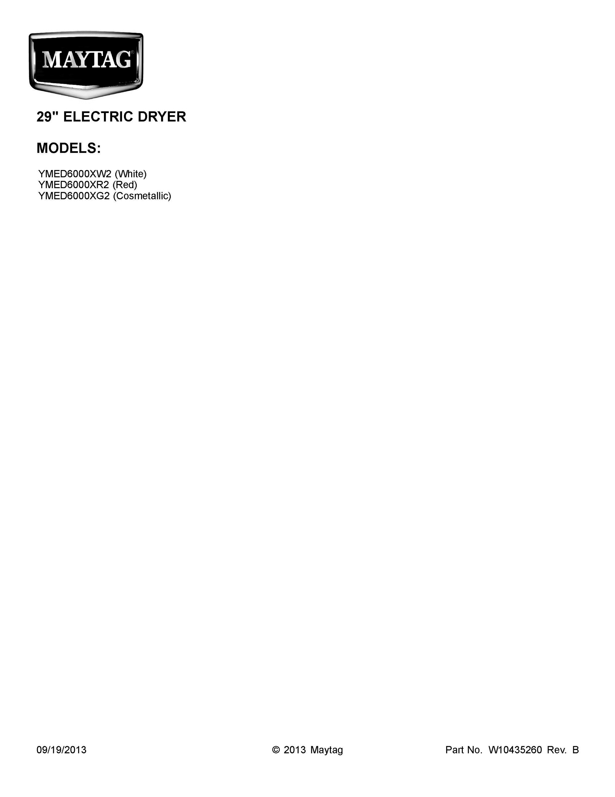 01 - COVER SHEET Diagram and Parts List for YMED6000XW2  Whirlpool Dryer